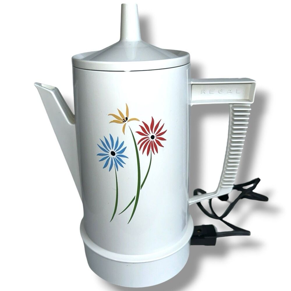 Vintage Regal Poly Perk 7503 1970s Floral Percolator Retro Wildflowers -WORKS
